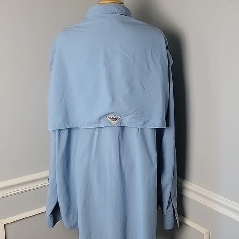 COLUMBIA Performance Fishing Gear Blue‎ Long Sleeve Activewear Button Down Shirt